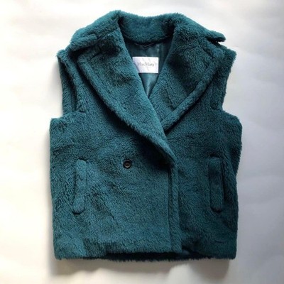 Max Mara Women Jacket Teddy Bear Boa Vest Gilet Xs Green Limited Edition VHTF Po