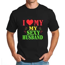 Casual Cotton Short Sleeve T-Shirt with Bold " I Love MY SEXY HUSBAND-All-cotton
