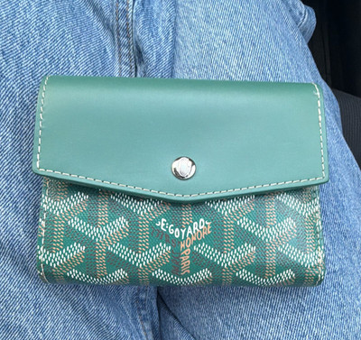Goyard Green/White Geometric Trifold Women s Wallet w/ Credit Card Slots