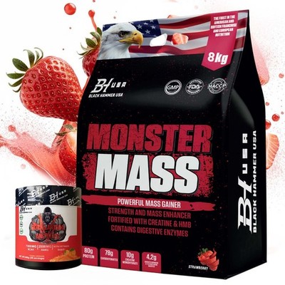 Monster Mass Gainer 4-8KG High Calorie Weight Gainer +Free BCAA Black Hammer USA