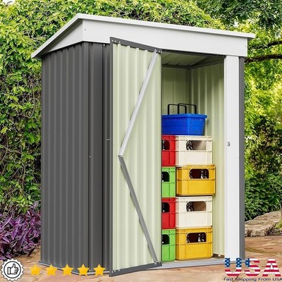 Durable Metal Outdoor Storage Shed Lockable Door Anti-Rust Sloped Roof New