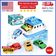 Toddler Bath Boat Toy with 4 Mini Cars, Kids Bathtub Pool Beach Playset