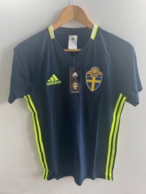 Adidas Schweden Nationalmannschaft T-Shirt Tee blau gelb Herren Small neu mit Etikett