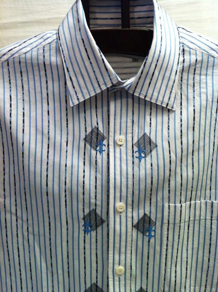 Camisa de vestir bordada de manga larga de algodón a rayas azul Nat Nast para hombre talla S Foto 3 de 4