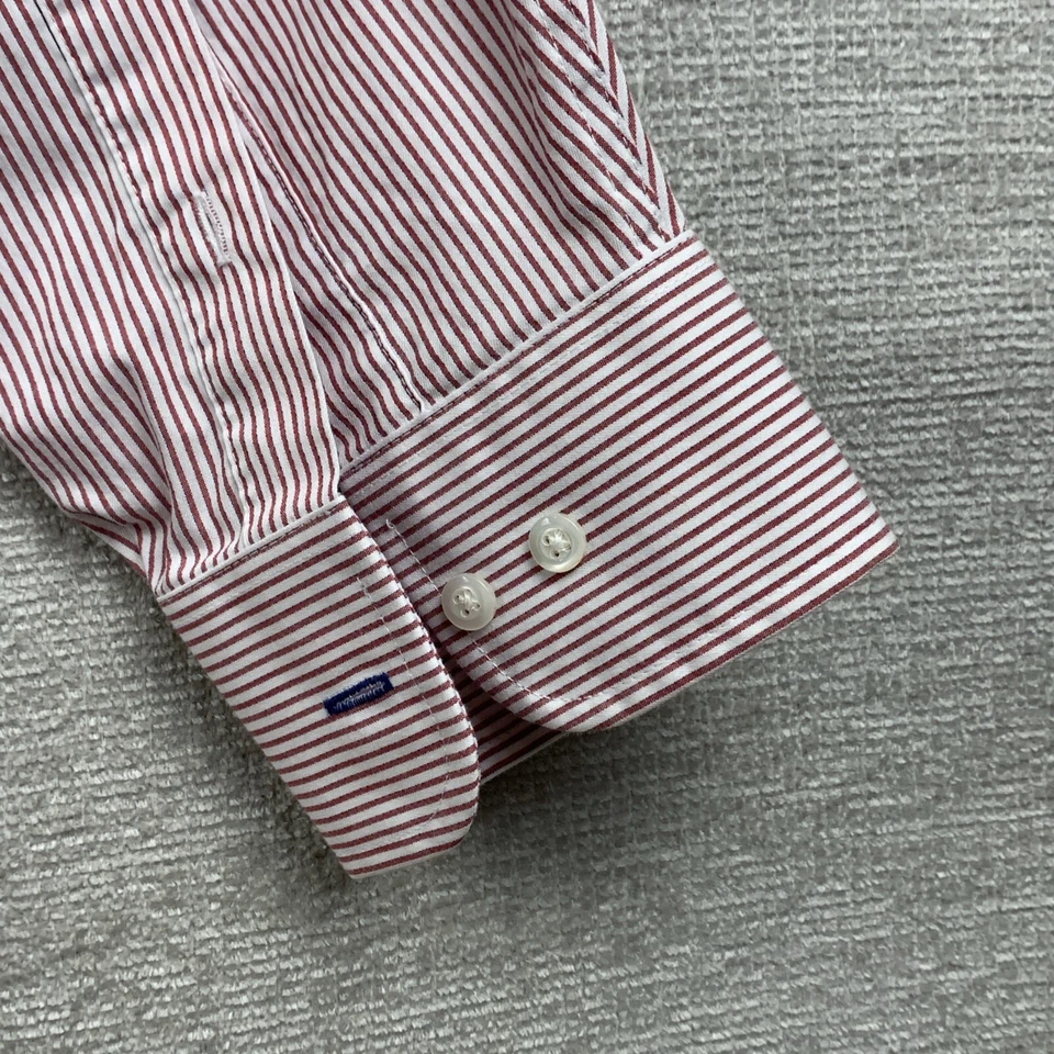 Camisa de vestir IZOD para hombre XL 17-17 1/2 x 34/35 roja blanca a rayas elástica Church Corp Foto 4 de 4