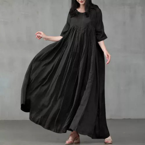 Damen Kurzarm Baumwolle Lockere Taille Party Swing Maxikleid S-5xl - Bild 16 von 28