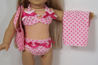 Pink Bikini SwimSuit Bag Towel 4 Piece Doll Clothes For 18 American Girl (Debs)