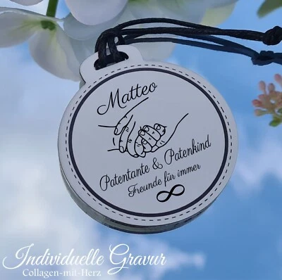 MARKENLOS Schlüsselanhänger Geschenk 1 + 2 Seitige Gravur Taufe Patentante Erinnerung weiß