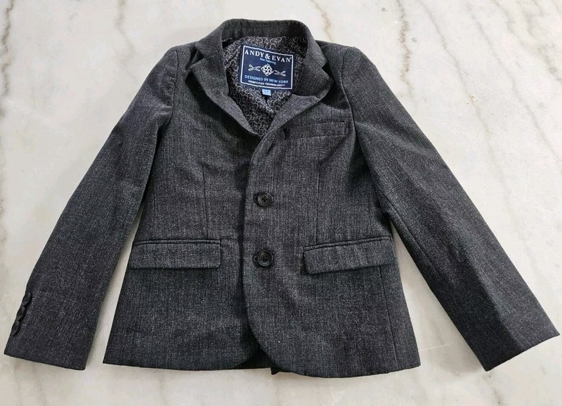 MSRP $139 Boys Gray Andy & Evan Solid Suit Blazer Coat Jacket, 5Y Size 
