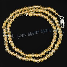 Genuine 6/8/10mm Natural Yellow Citrine Quartz Crystal Gems Round Beads Necklace