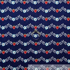 BonEful Fabric FQ Cotton Quilt Navy Blue White Leaf Red Strawberry Stripe Calico