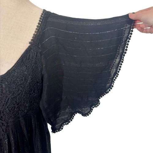 Anthropologie Farm Rio Luiza Metallic Crochet Flutter Sleeve Maxi Dress XSP $248 - Picture 7 of 11