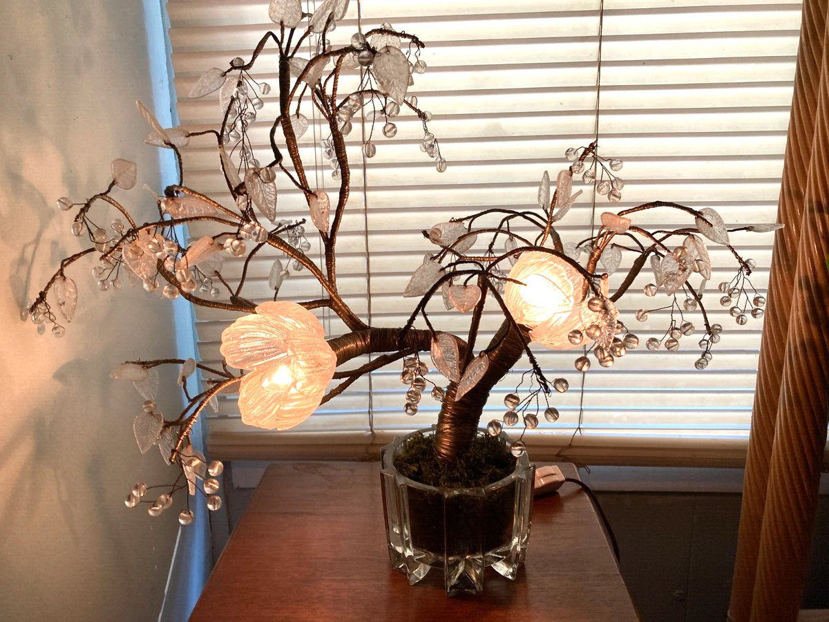 Vintage Clear Glass Cherry Tree Bonsai Tree Lamp 2 Lite Dimmable