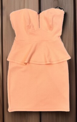 2b Bebe Women s Tube Top Dress Mini XS Cantaloupe/ Pale Orange Back Front Zip