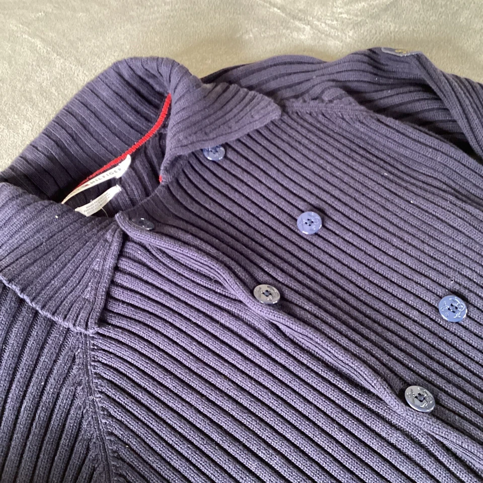 Tommy Hilfiger Suéter Niños Cárdigan Grande Abotonado Azul Marino Parche Logo Foto 3 de 4