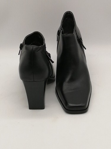 Markon Womens Ankle Boots Fanta Black Leather Side Zip Square Toe High Heel 7.5 - Picture 3 of 12