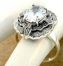 ANTIQUE STYLE 925 STERLING SILVER 5 CARAT CUBIC ZIRCONIA FILIGREE RING 1056Z