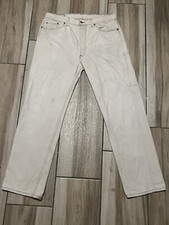 Vintage 90s 501 Levis Light Tan Beige Made In USA Denim Jeans Distressed 38x32