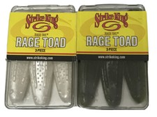 Two packs of Strike King Rage Toad 4" Rage Tail Pearl & Green Pumpkin/Chartreuse
