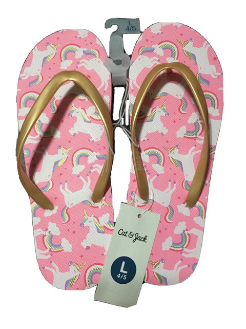 Cat & Jack Girls L 4/5 Pink Unicorn Flip Flops | eBay