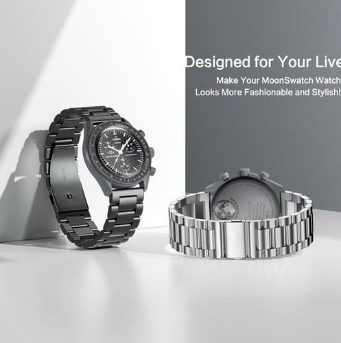 Moonswatch Black Metal Bracelet Strap For Omega X Swatch High Quality Steel - Picture 2 of 5
