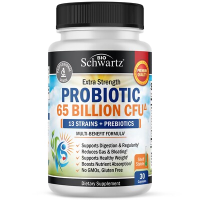 BioSchwartz Probiotic 65 Billion CFU Reduce Bloating & Support Digestion, 30 ct