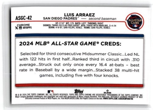 2024 Topps Chrome Update #ASGC-42 Luis Arraez ASG Refractor National League - Picture 2 of 2