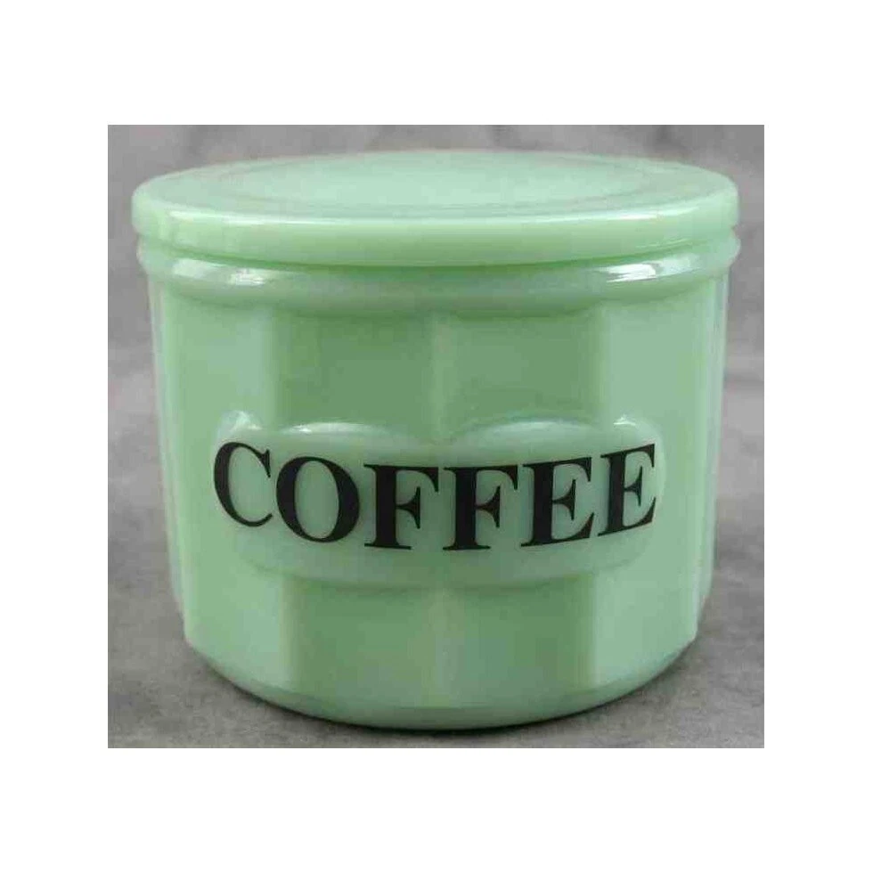 JADEITE GREEN GLASS COFFEE BOX CANISTER Lidded Jar Container
Opens in a new window or tab