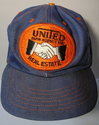 Vintage 1980s UNITED FARM REAL ESTATE DENIM PATCH SNAPBACK TRUCKER HAT CAP USA? - Picture 2 of 12