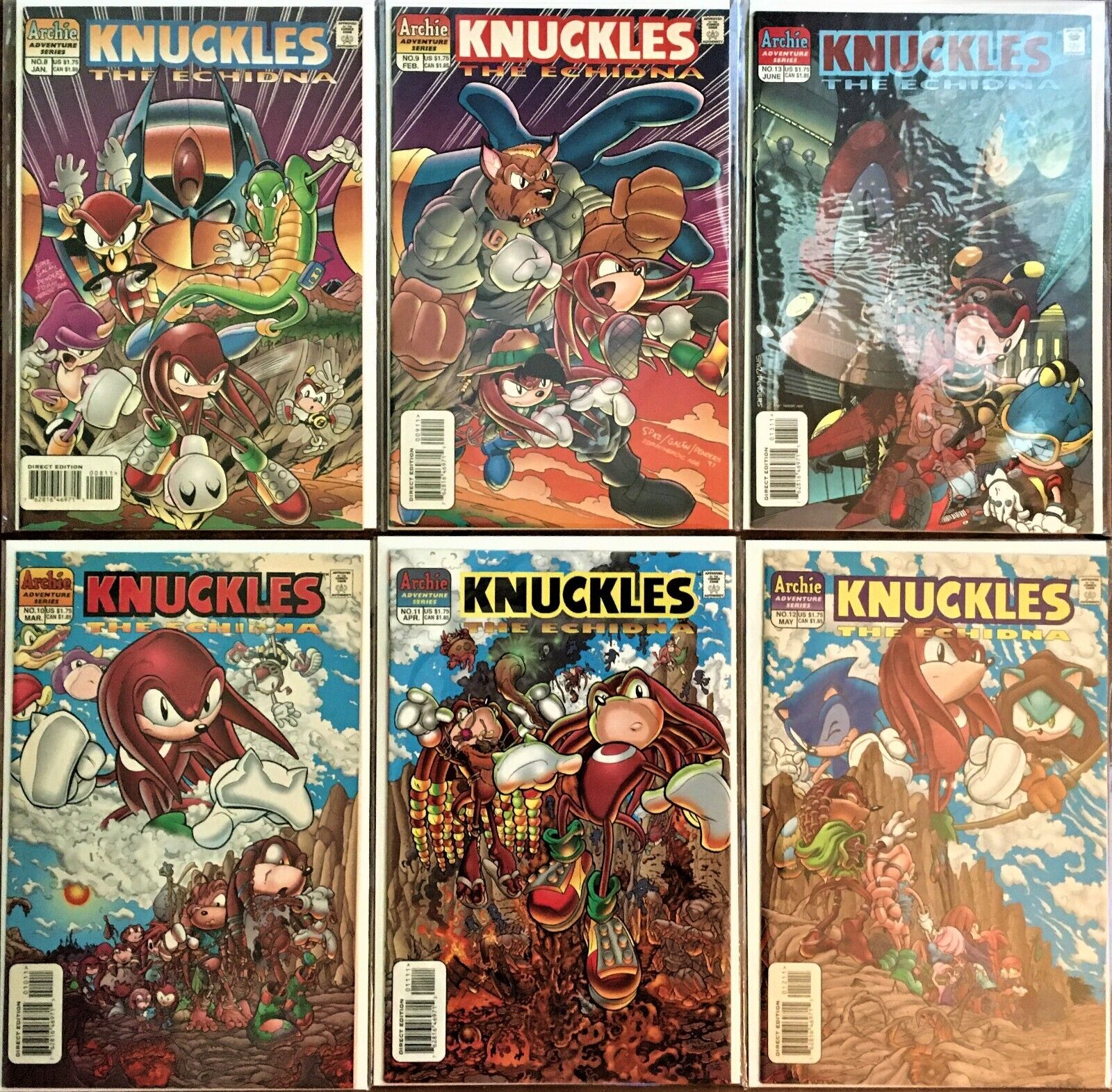LOT 334:  KNUCKLES Echidna Comic Books #8-13 ~ 1998 Set Bagged & Boarded VF-/GD