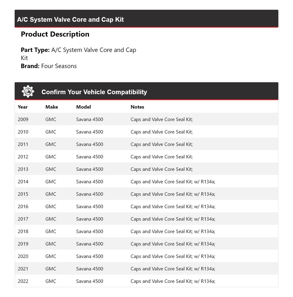 Kit de núcleo y tapa de válvula de sistema de aire acondicionado para GMC Savana 4500 2009-2022 4 estaciones 2010 Foto 2 de 4