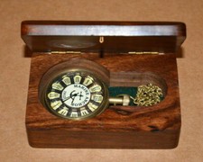 Antique maritime brass pocket watch marine anchor with wooden box gift