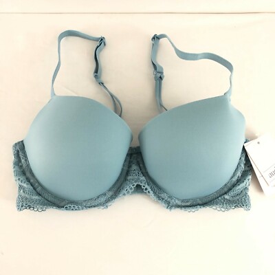 Auden Bra The Daydream Demi Coverage Light Lift T-Shirt Lace Trim Blue 32C