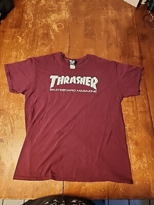 Thrasher Magazine T Shirt Adult Large Maroon Red White Skateboarding