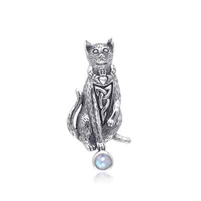 Keltische Katze Claddagh Anhänger 925 Sterlingsilber Feinschmuck Auswahl aus Edelstein