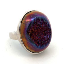 Designer 925 Sterling Silver Purple Druzy Quartz Statement Finger Size 9 Ring