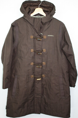 Merrell Opti-Warm Long Jacket Womens Large Hooded Full Zip & Button Up Brown