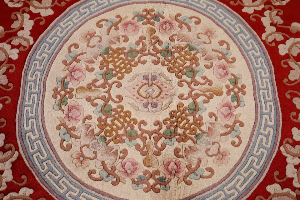 Transitional Floral Art Deco Chinese Rug 9x12 ft. Hand-knotted Wool Red Carpet - Image 4 of 4