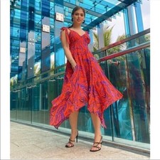 ALEXIS Women's Target Tropical Leaf Asymmetrical Hem Dress Size L