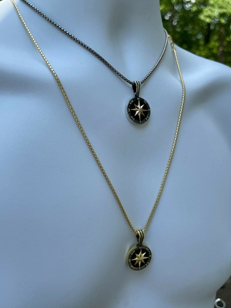 Alternate view of Real Solid 925 Silver 14k Gold Plated Navigation Star Compass Pendant Necklace