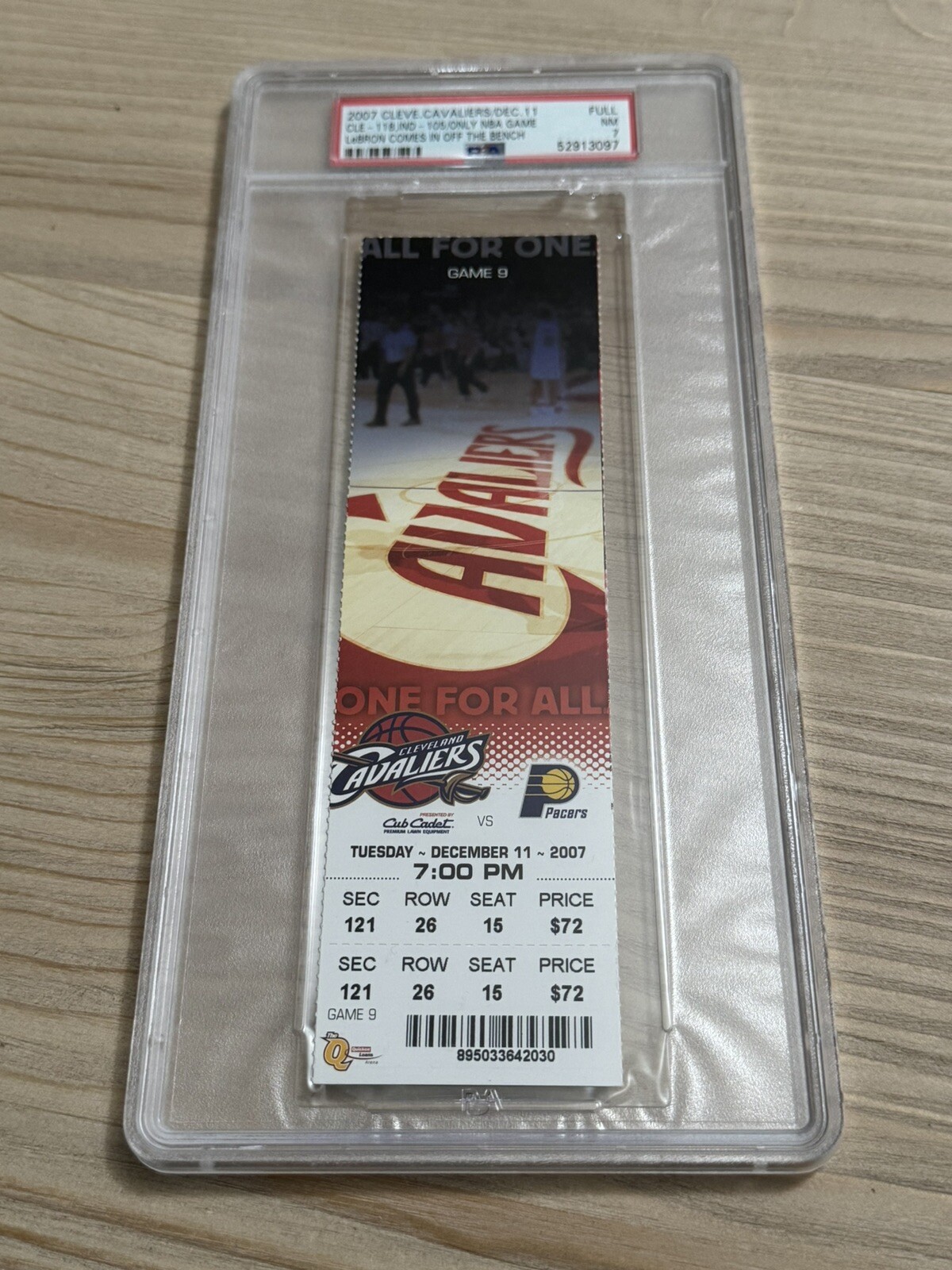 2007 CAVS PACERS FULL TICKET PSA 7 ONLY NBA GAME LEBRON JAMES COMES OFF BENCH