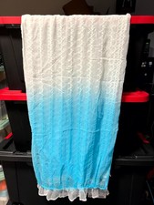 White to Blue Chiffon Dupatta Scarf Shawl w Ruffled Ends  Embroidered Pattern