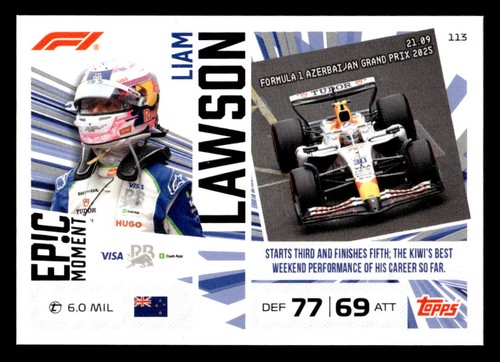 2026 Topps Turbo Attax F1 #113 Liam Lawson Card Visa Cash App RB Formula One
