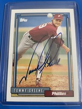 Tommy Greene 1992 Topps Baseball On Card Autograph Philadelphia Phillies