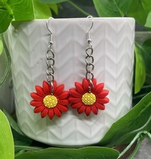 2.25 Silver-tone Silicone Daisy Flower Dangle Earring Set New Free Ship B7664