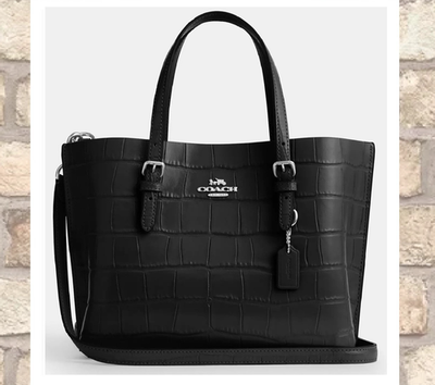 NWT COACH MOLLIE CW017 Tote 25 X-Body Handbag BLACK Crocodile