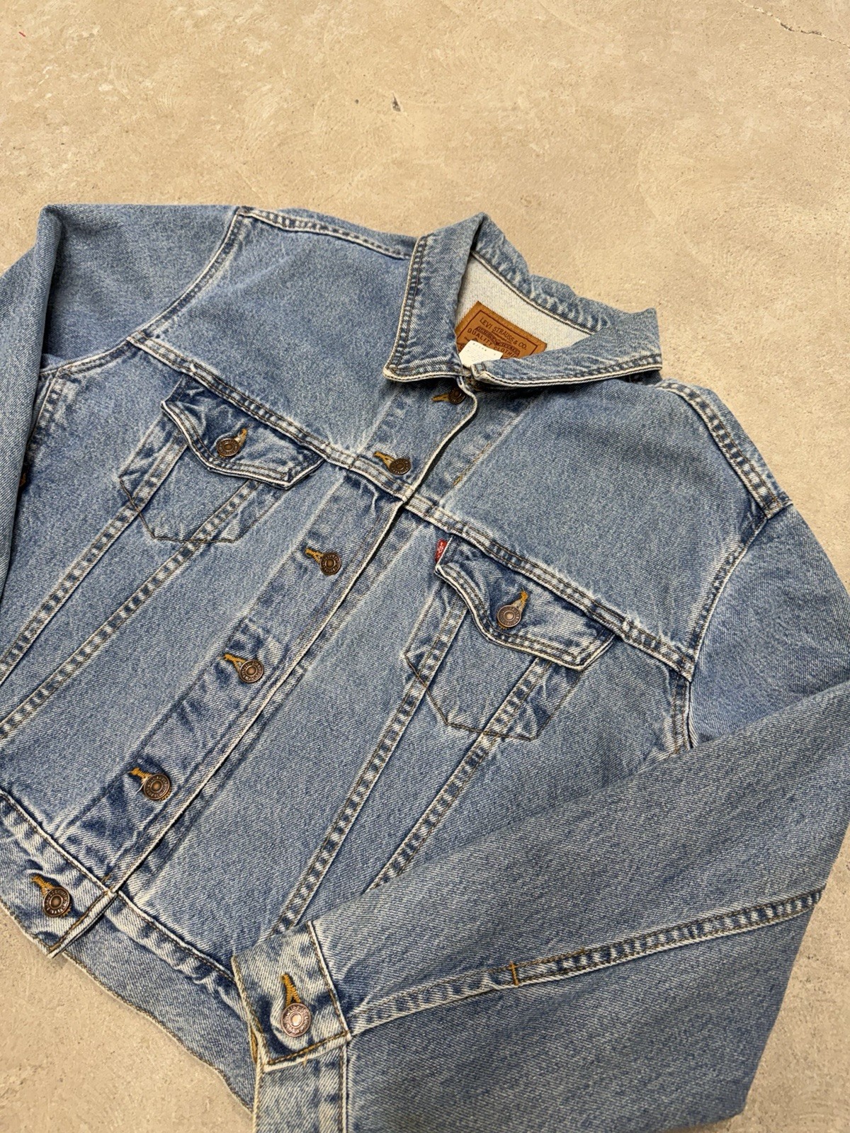 RARE Levi Strauss & Co. Made in USA Flag Patch Blue Denim Jacket Women's L image 3