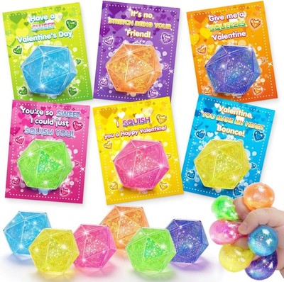 Valentines Day Cards for Kids 24 Pack w/ Stress Relief Toys Classroom Favors