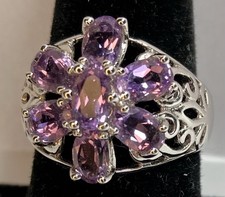 .925 STERLING SILVER AMETHYST FLORAL CLUSTER RING SIZE 7.5
