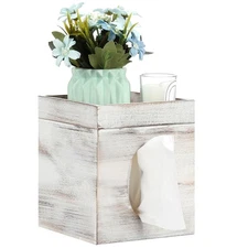 Tissue Box Cover, White Washed Solid Tissue Box Cover with Storage Tray Squar...